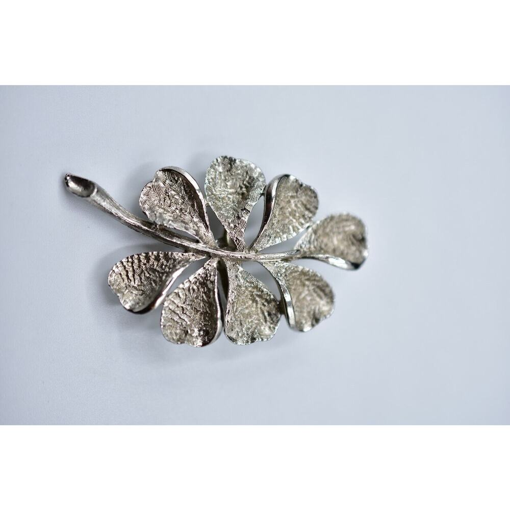 Vintage Pin Brooch Silver Tone Plant Leaf Fall Autumn Textured Metal Chic Bin5 - Picture 5 of 10